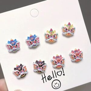 NWT! Chinese Dragon Face Pierced Post Small Earrings!  You Get ALL 4 Pairs!